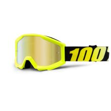100% brýle dětské motokrosové Strata Neon Yellow -  zlatá zrcadlová skla