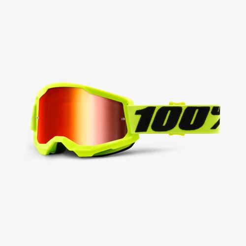 100% brýle motokrosové STRATA 2 Goggle Yellow - Mirror Red Lens
